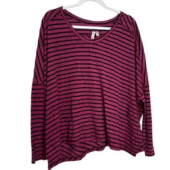 Free People We The Free Striped Oversized Long Sleeve Top Raspberry Black Small - Picture 2 of 10
